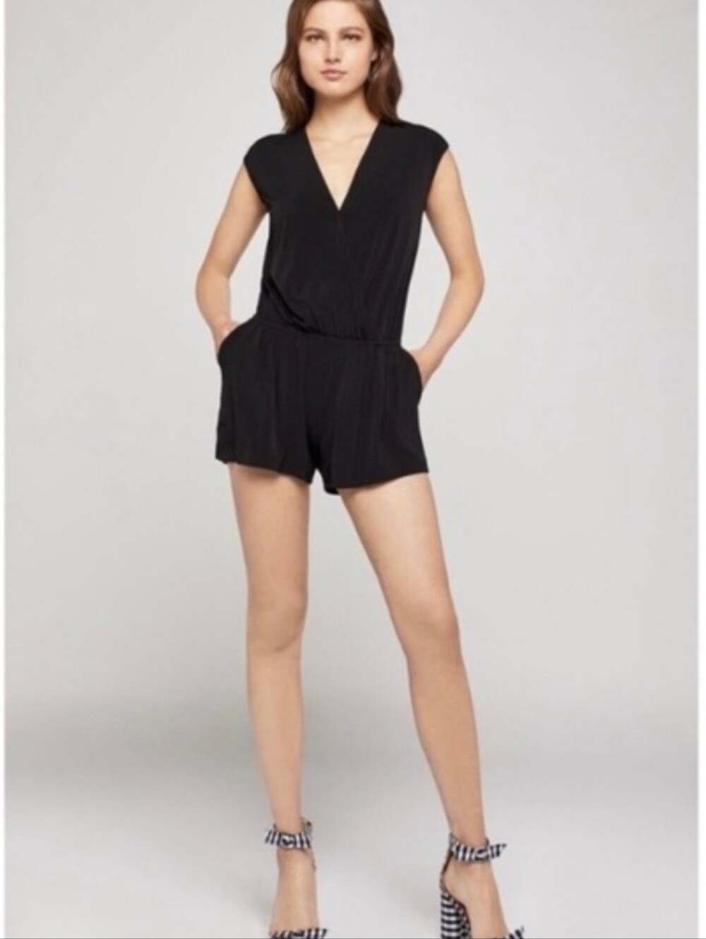 BCBGeneration Black V-Neck Sleeveless Romper